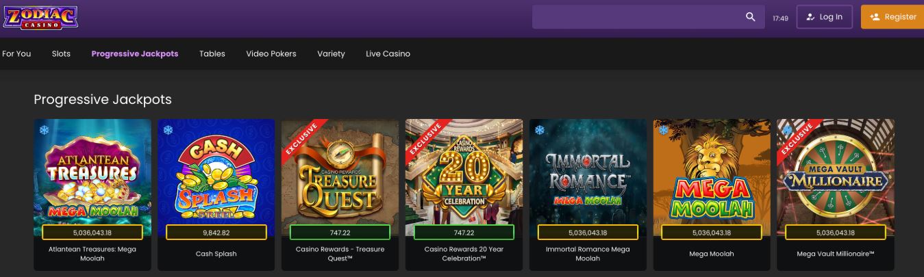 Hrajte progresivní jackpotové automaty v Zodiac Casino a vyhrajte milionové výhry